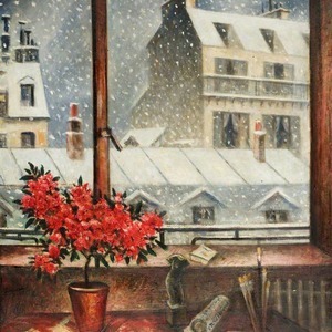 Снег за окном, зима, мнег, окно, рождество