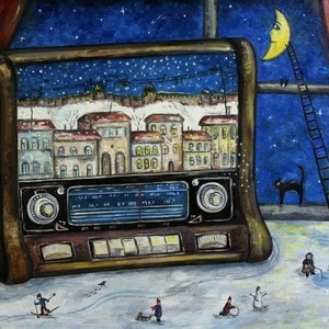 ночь, радио, зима, город