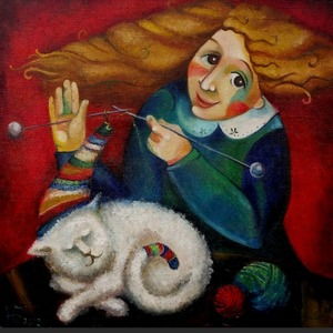 вязание, кошка, рукоделие, женщины