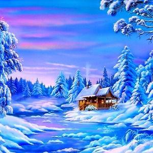 Зимний весер, зима, лем, дом, снег